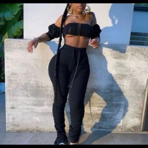 Black 2 piece stacked pants set